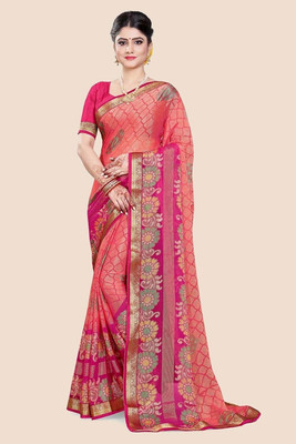 Anjanisut Sarees Printed Daily Wear Chiffon, Brasso Saree(Pink)