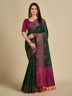 Nayanthara Trends Woven Patola Silk Blend Saree(Green)