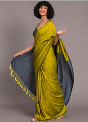 Kumaresh Creation Color Block Daily Wear Cotton Silk Saree(Light Green)