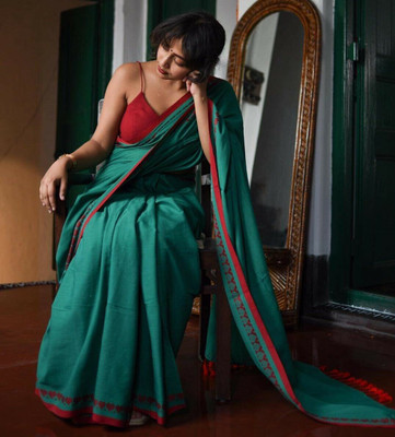 Ghosh handloom Self Design Handloom Cotton Linen Saree(Multicolor)