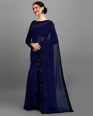 KV Fashion Embellished Bollywood Georgette Saree(Dark Blue)