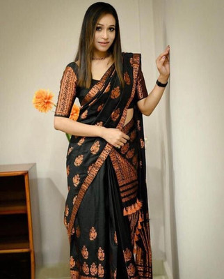ssj entterprize Woven Mekhela Chador Jacquard Saree(Black)