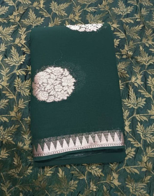 SainiVastra Woven Maheshwari Georgette Saree(Dark Green)