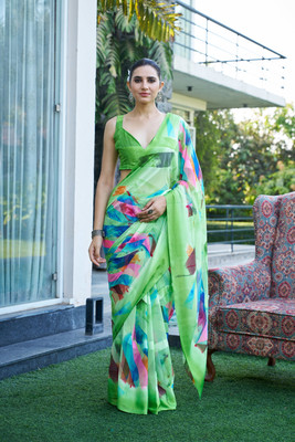 Divastri Printed Bollywood Georgette Saree(Green)