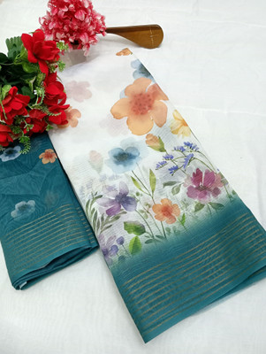 PRTRENDZ Printed Kanjivaram Chanderi, Cotton Silk Saree(Pack of 2, White, Green)