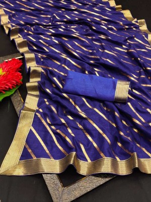 Classy Foriever Striped Daily Wear Pure Silk Saree(Dark Blue)