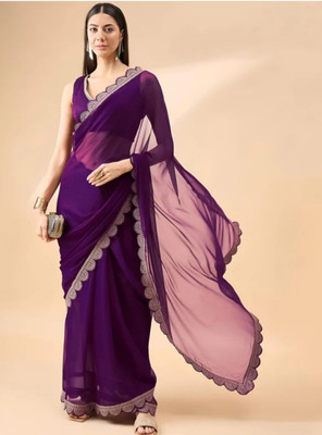 BK COLLECTION Solid/Plain Bollywood Silk Blend Saree(Purple)