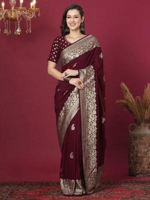 MOTISARIYA FASHION Woven, Floral Print, Self Design Banarasi Jacquard Saree(Maroon)