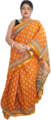 Generative Floral Print Chanderi Pure Cotton Saree(Beige)