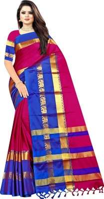 Mortal Textile Animal Print, Woven Assam Silk Cotton Silk Saree(Blue)