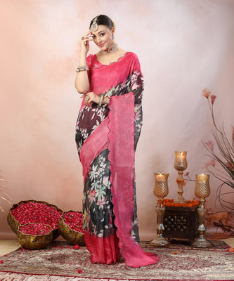 Stylum Floral Print Daily Wear Supernet Saree(Black, Red)