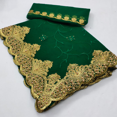 KHRITI FAB Embroidered, Floral Print Bollywood Net Saree(Green)