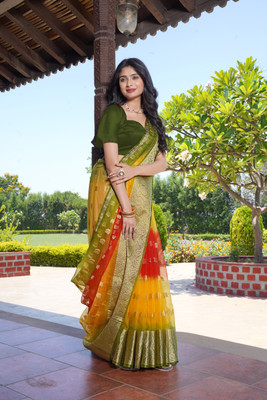 KOTHARI LGF Printed Bandhani Organza Saree(Light Green)