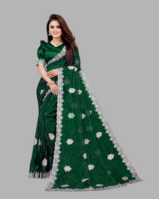 SHOBHTESH Embroidered Madhubani Net Saree(Dark Green)