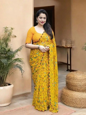 Falessa Printed Bollywood Georgette Saree(Yellow)