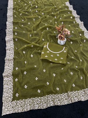 priyanka jayani Embroidered Bollywood Organza Saree(Light Green)