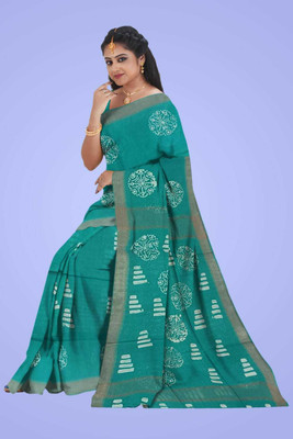 S Kart Printed Daily Wear Cotton Silk Saree(Light Green)