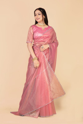 NITYANSHI FASHION Solid/Plain Bollywood Organza, Tissue Saree(Pink)