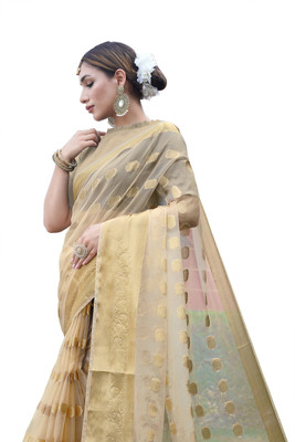 KOTHARI BS Printed Bandhani Organza Saree(Cream)