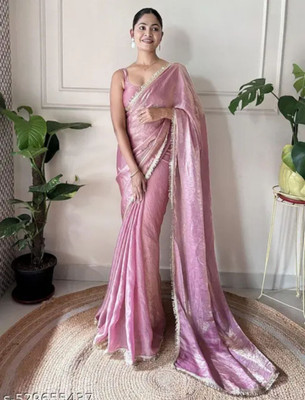 Mishti Self Design, Solid/Plain Bollywood Handloom Chiffon Saree(Purple)