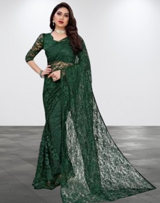 Amavii Floral Print Bollywood Net Saree(Pack of 2, Green)