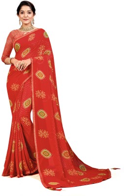 TINA FASHION Embellished Bollywood Polyester Saree(Red)