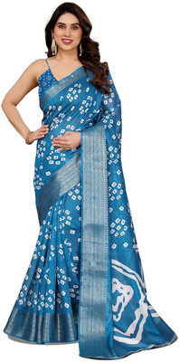 Moda Rapido Self Design Bandhani Cotton Blend Saree(Light Blue)