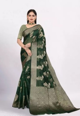 Sathiya Creation Self Design Banarasi Organza Saree(Green)