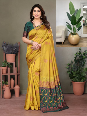 JEEMONJA Woven, Self Design Kanjivaram Pure Silk, Art Silk Saree(Mustard)