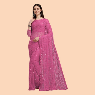 Norraflex Self Design Bollywood Net Saree(Pink)