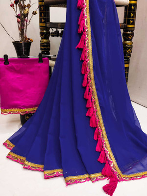 TANVIR Embellished Saree with Attached Blouse Georgette Saree(Green)