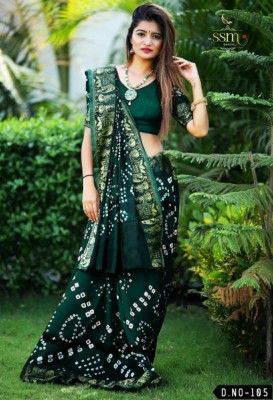 S M PATEL CO Printed Bandhani Art Silk Saree(Dark Green)