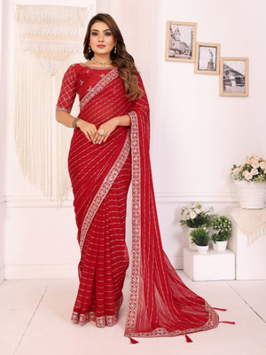 Ira Impex Embroidered Bollywood Georgette Saree(Red)