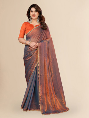 Moda Rapido Embellished, Self Design, Solid/Plain Bollywood Tissue Saree(Orange)