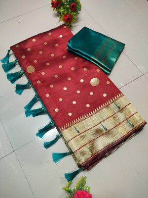 VISHVAMBHARI ENTERPRISE Polka Print, Floral Print, Woven Banarasi Jacquard Saree(Maroon)