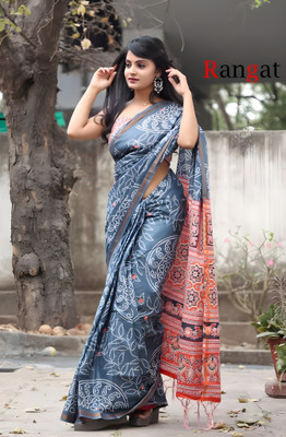 RJ CREATION Printed Bandhani Pure Cotton Saree(Grey)