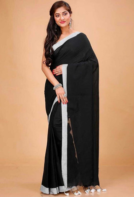 BongAp Self Design Chanderi Cotton Blend Saree(Black)