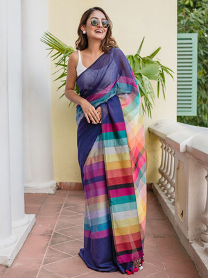 SJY Digital Print Bollywood Linen Saree(Multicolor)