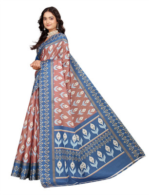 Mervadiya Printed Kanjivaram Pure Cotton, Cotton Silk Saree(Maroon, Blue)