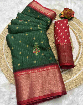 RegalDrapes Woven Bollywood Art Silk, Silk Blend Saree(Green)