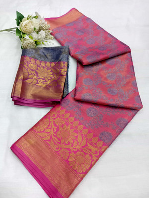 VAKHARIYAFAB Woven, Solid/Plain Banarasi Jacquard, Pure Silk Saree(Pink)