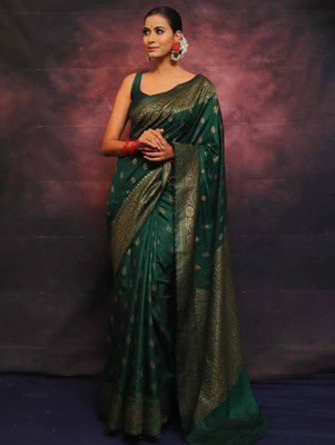 Upalksh Self Design Banarasi Jacquard, Pure Silk Saree(Green)