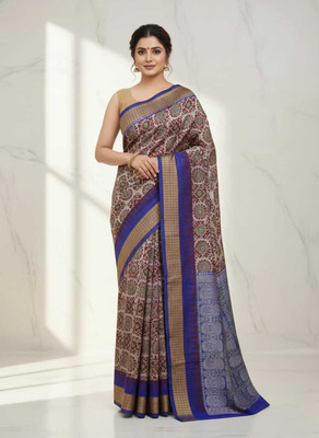 Tilfelle Woven, Temple Border Sambalpuri Silk Blend Saree(Brown, Blue)