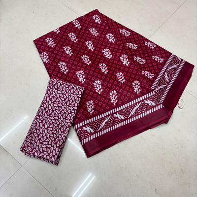 RAVI JANKI Printed Hand Batik Pure Cotton Saree(Maroon)