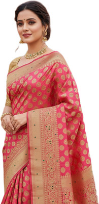 Raashreya Fashions Self Design Banarasi Silk Blend Saree(Pink)
