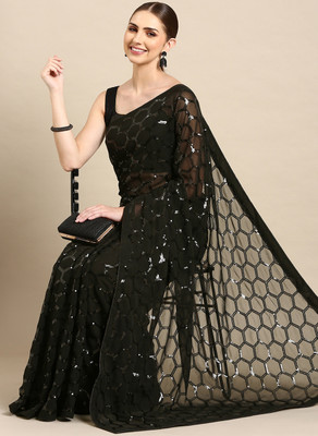 Divastri Blocked Printed Bollywood Georgette Saree(Black)