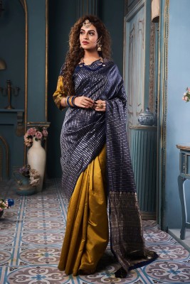 cosfic Woven Banarasi Cotton Silk, Jacquard Saree(Blue)