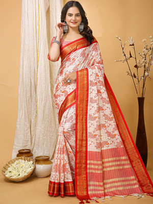 Anouk Rustic Printed Chinnalapattu Silk Blend Saree(Cream)