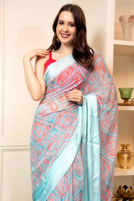 RISHAHA Printed Assam Silk Brasso Saree(Blue)