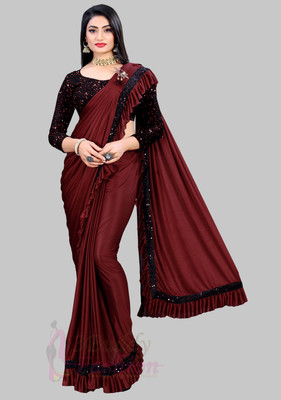 3Buddy Fashion Solid/Plain Bollywood Lycra Blend Saree(Maroon)